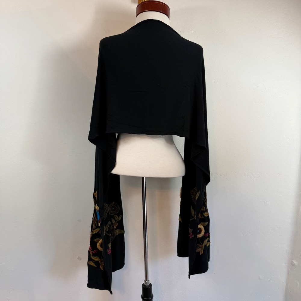 Caite Embroidered Floral Wrap Scarf Shawl Black Boho Cottagecore Artisan OS - Picture 4 of 7